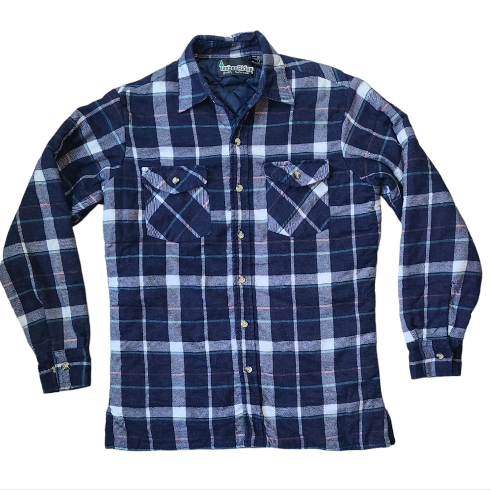 Timber Ridge Quilted Blue Plaid Flannel Shirt Jacket Shacket Men's Size MEDIUM